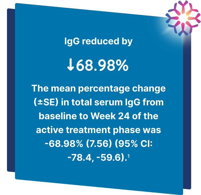 The mean percentage change in total serum IgG from baseline to Week 24 of the active treatment phase was -68.98%