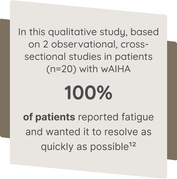 In this qualitative study, based on 2 observational, cross-sectional studies in patients (n=20) with wAIHA 100% of patients reported fatigue and wanted it to resolve as quickly as possible